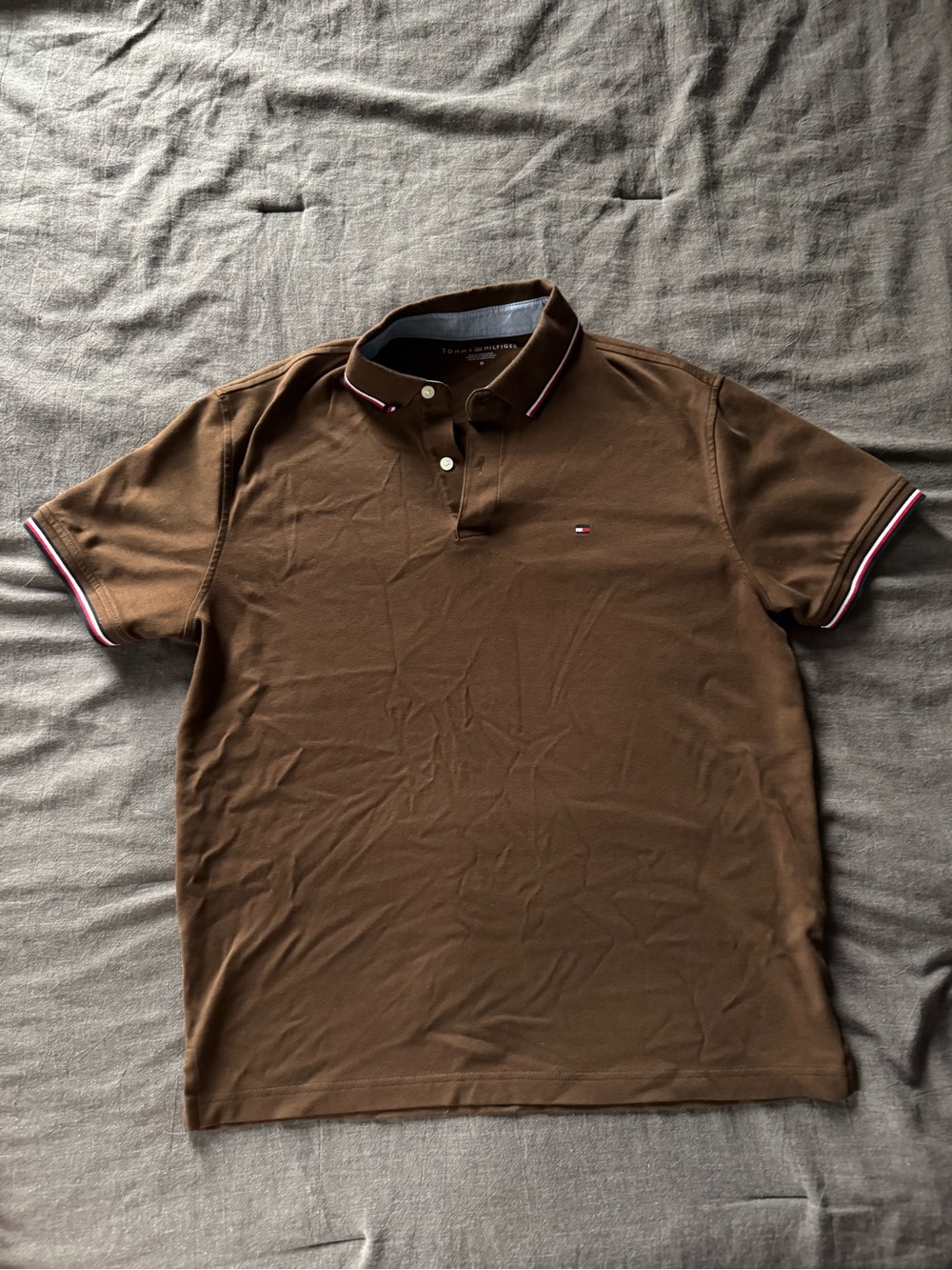 Tommy Hilfiger Brown Polo with Contrast Tipping